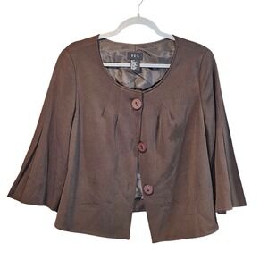 Women's Brown Lined Pea‎ Coat Sz 12 Feminine Career Blazer Office #400